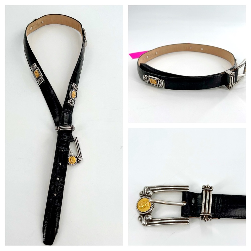 Brighton Museum Collection Belt Black Leather Croc Embossed 1996